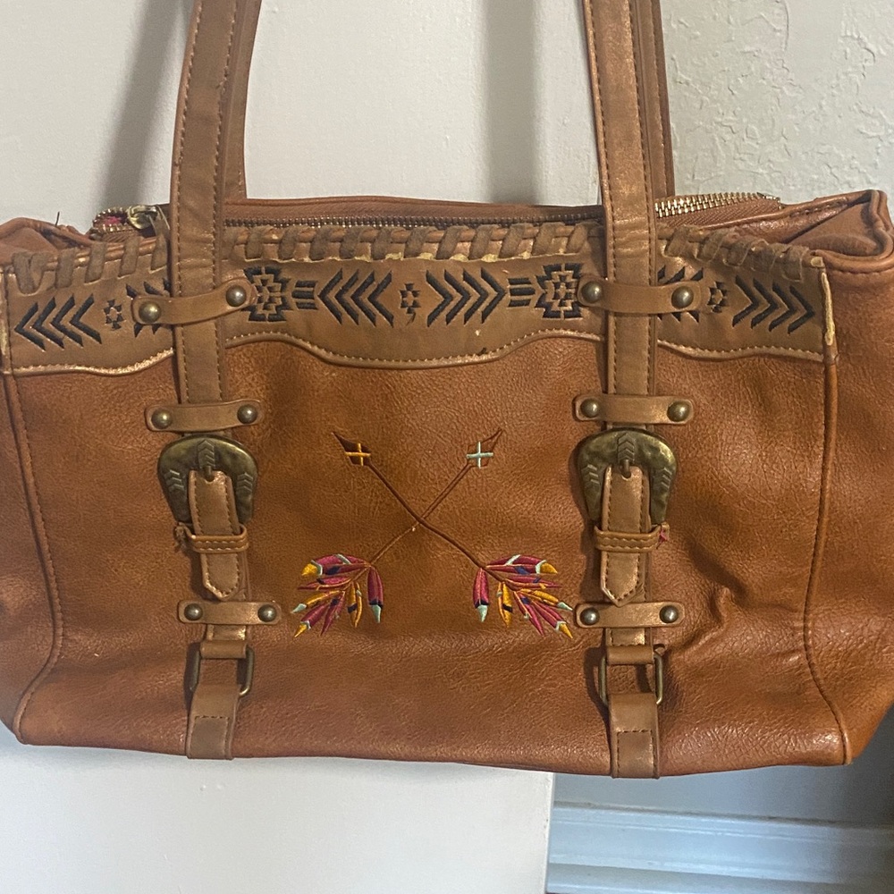Embroidered Tan Women's Shoulder Bag